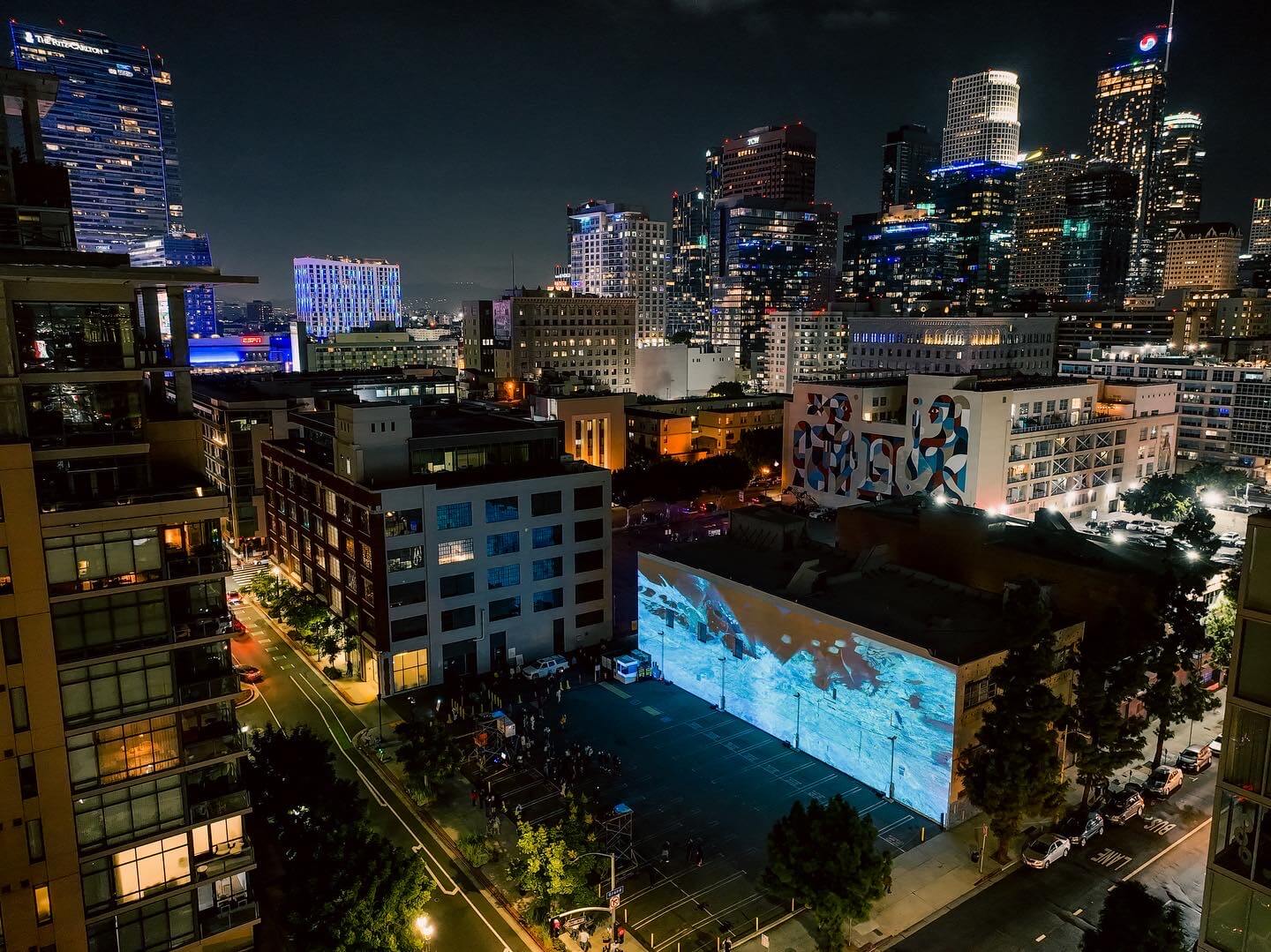 City landscape, artwork on the wall