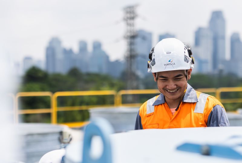 Engineer on power plant roof