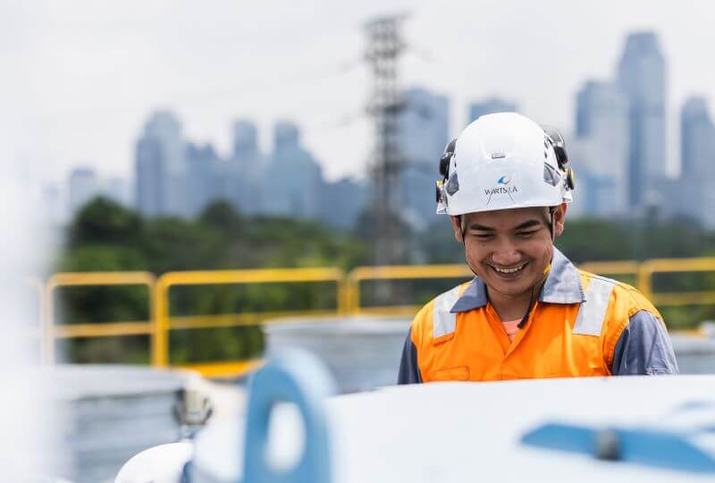 Engineer on power plant roof
