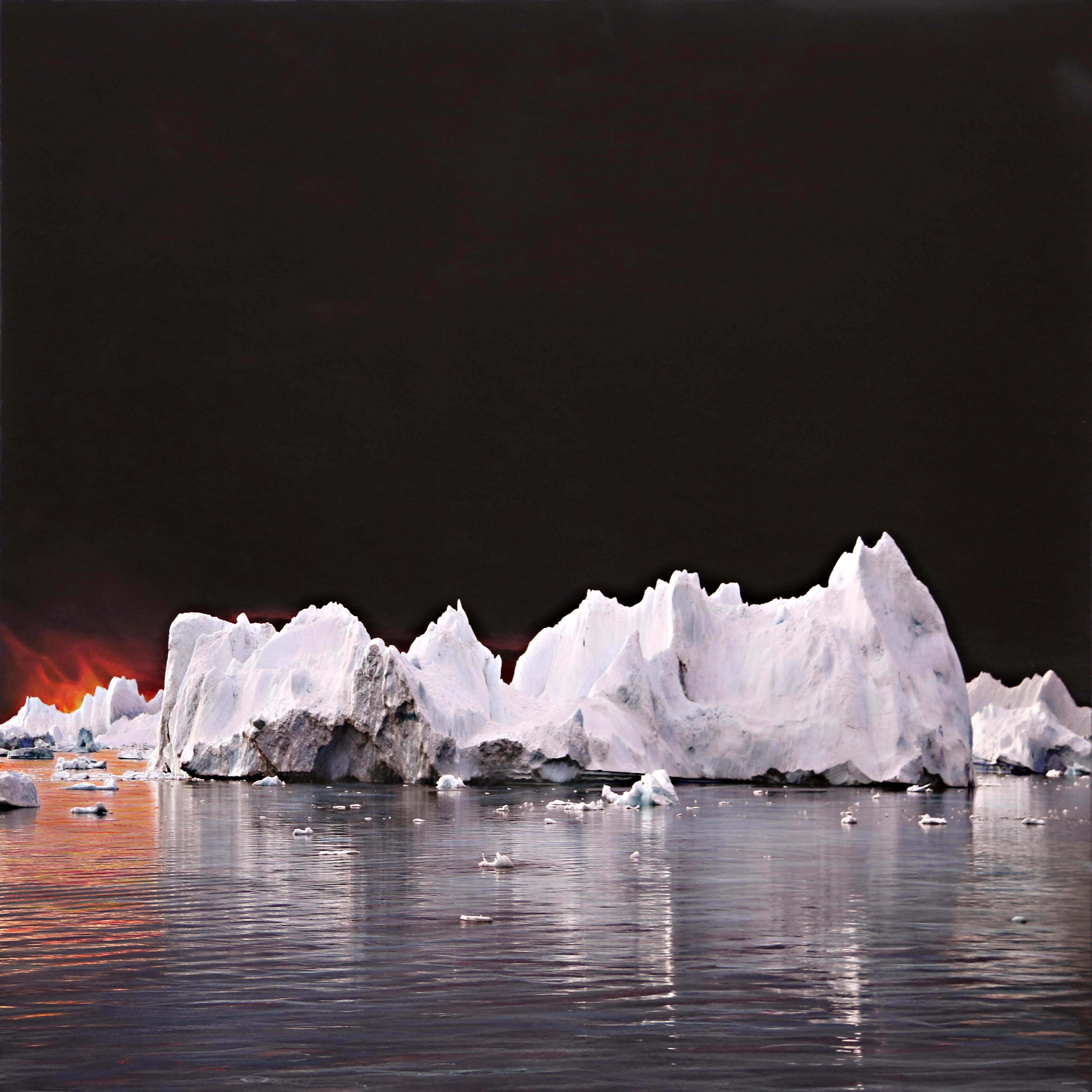 Icebergs, black sky, art visualisation