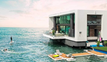 Floating house, ocean