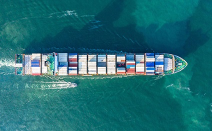 aerial view of a container ship