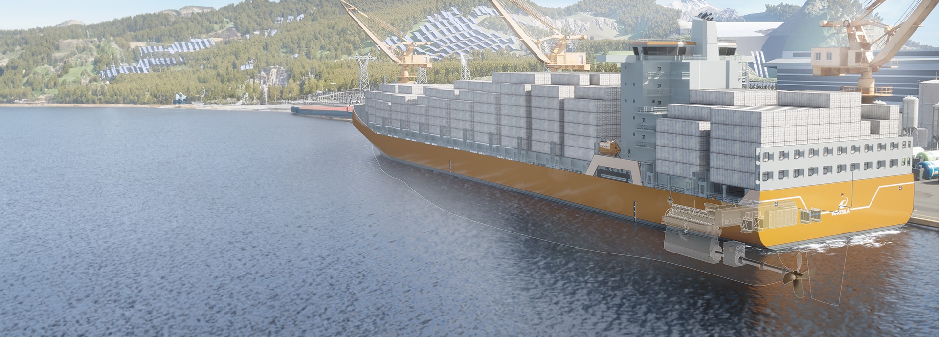 Rendering of a ship with electric propulsion from Wärtsilä