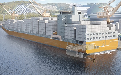 Rendering of a ship with electric propulsion from Wärtsilä