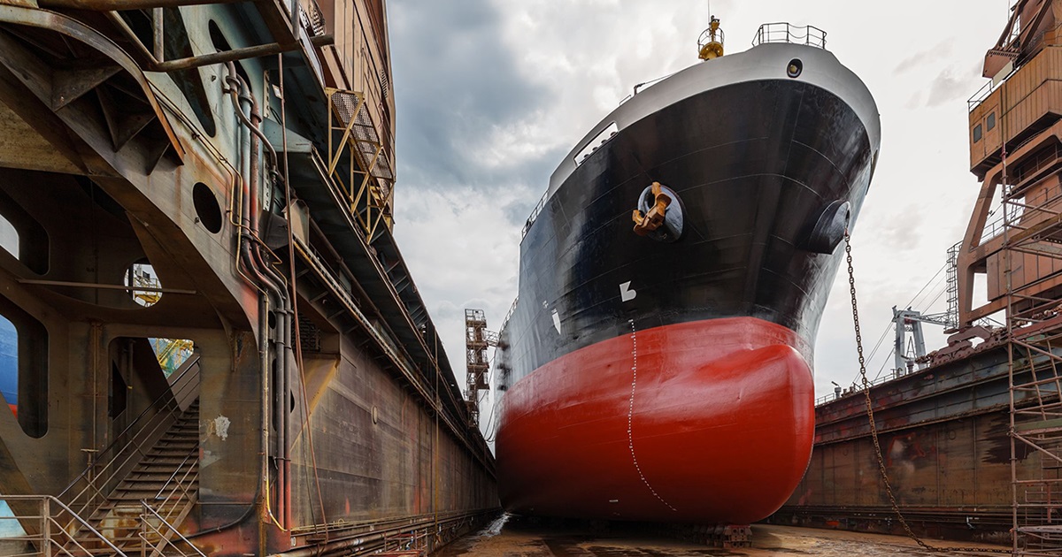 large tanker ship is being renovated in shipyard gdansk, poland