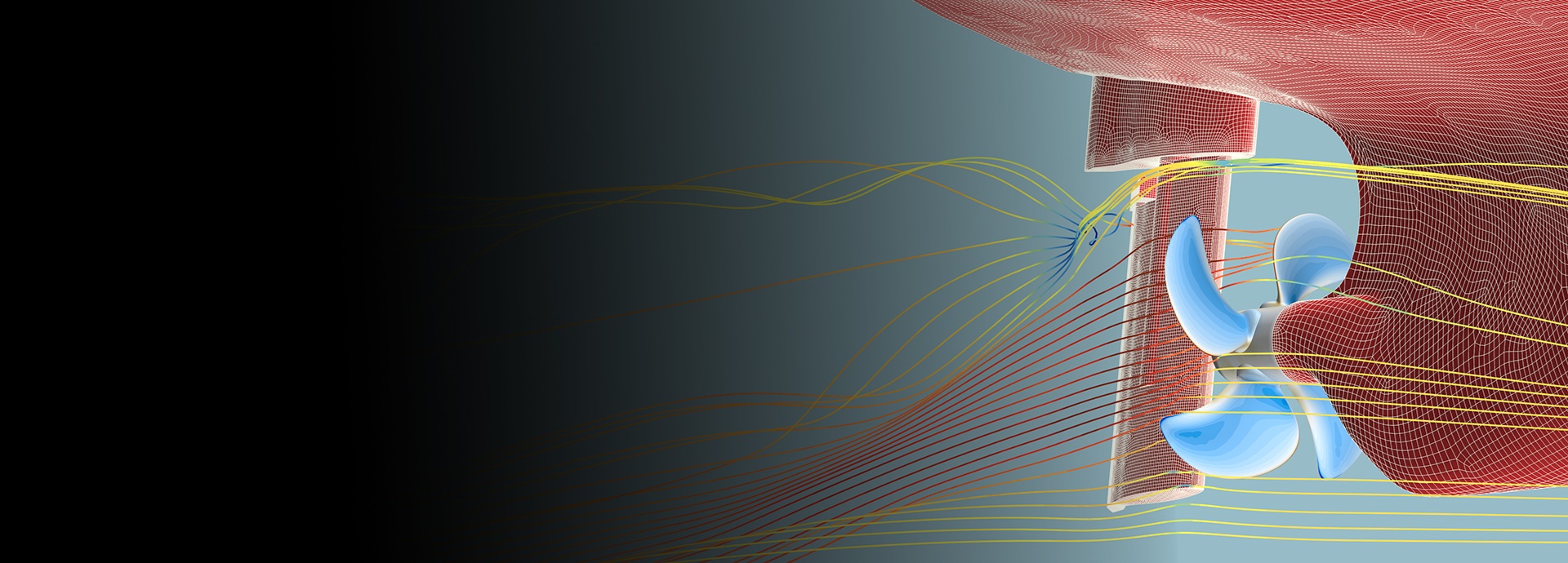 propeller flow analysis, where the colored lines or contours represent the velocity and path of the fluid