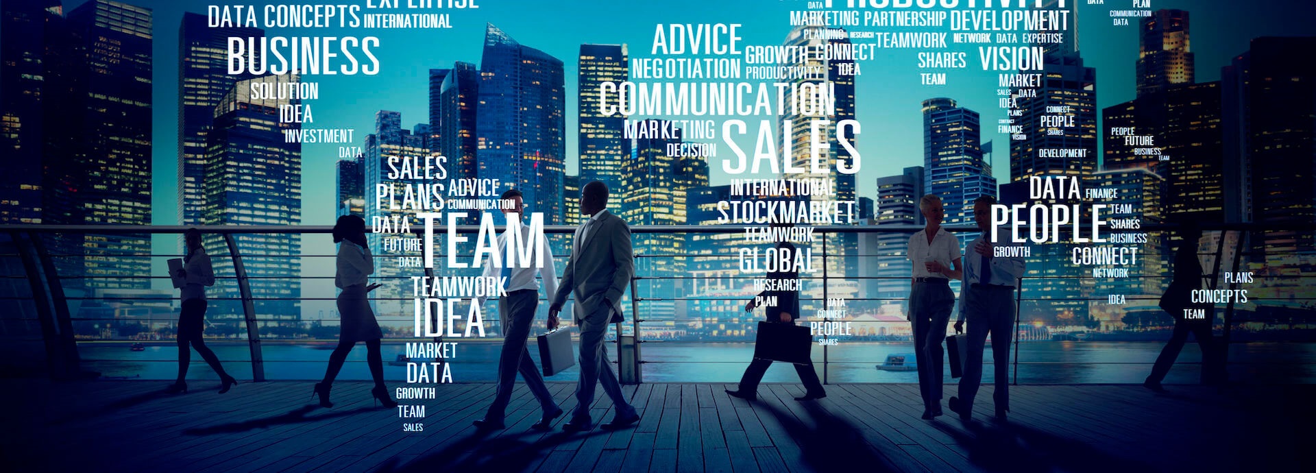 Conceptual illustration of employees in an urban work environment.