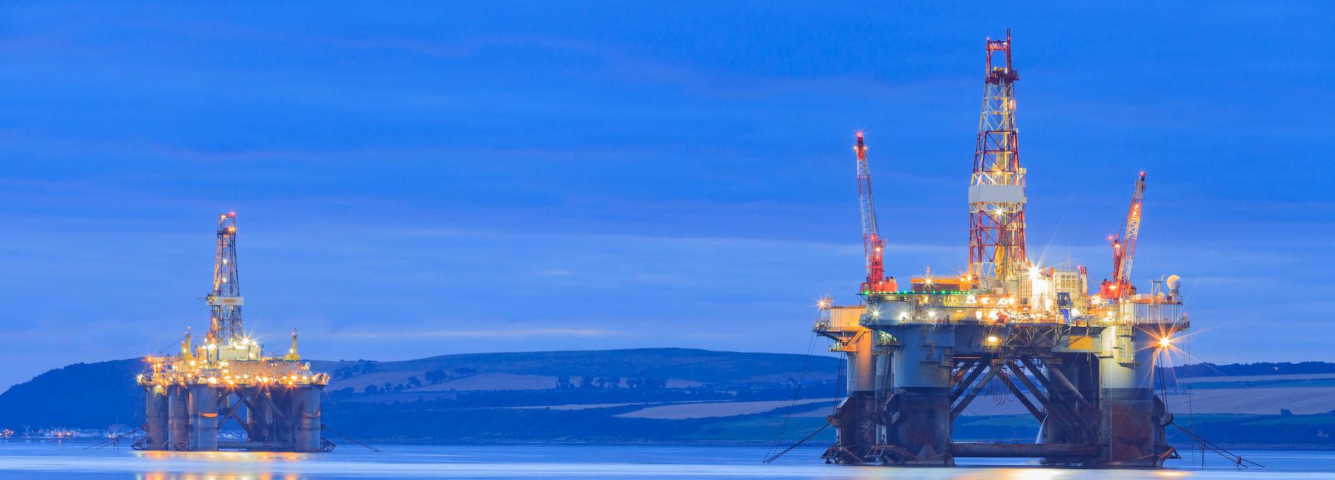 Offshore drilling rigs off the coast of Scotland