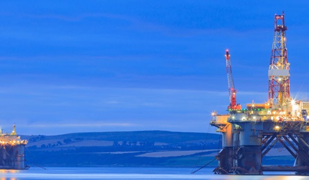 Offshore drilling rigs off the coast of Scotland