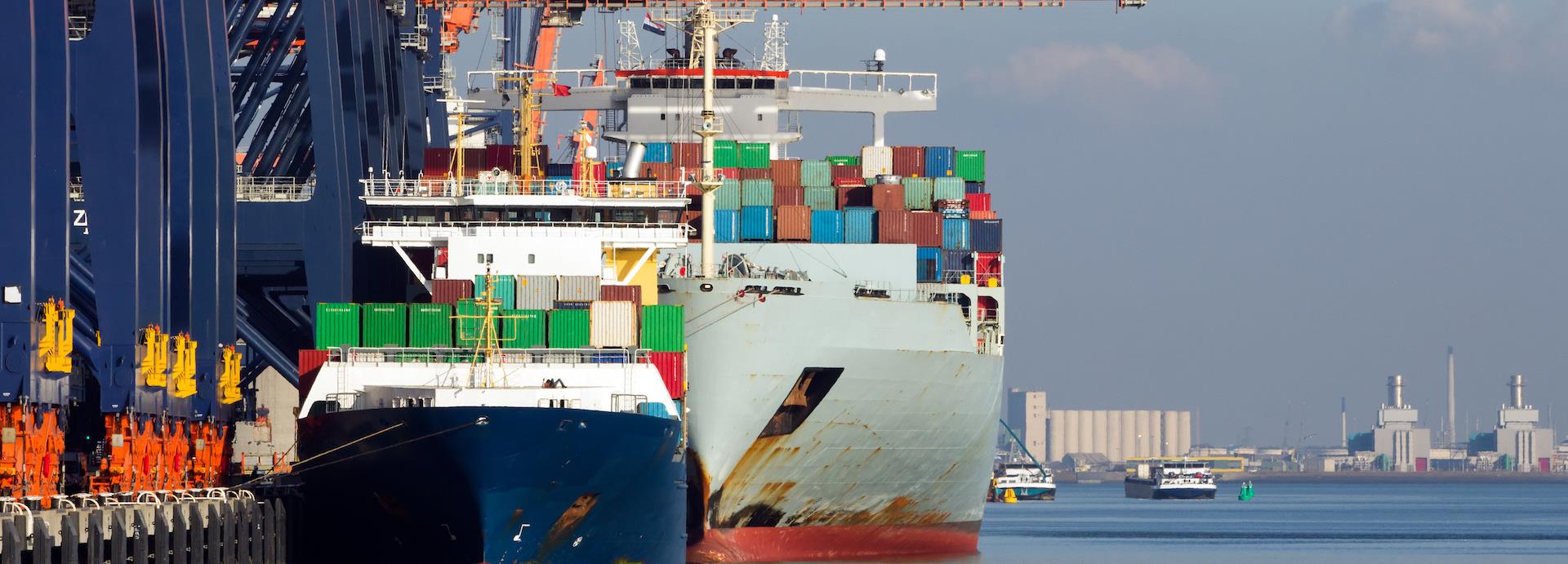 Cargo ships at the port of Rotterdam
