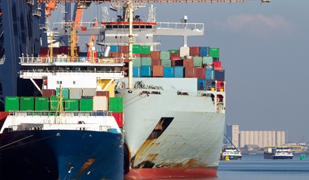 Cargo ships at the port of Rotterdam