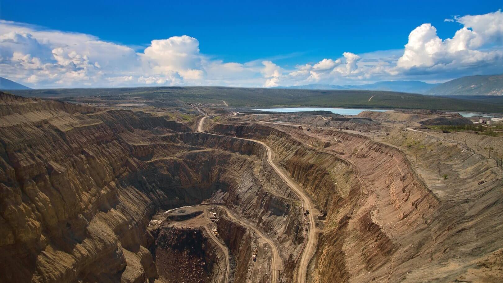 An aerial image of an open mine