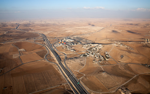 Aerial view of desert power plant.
