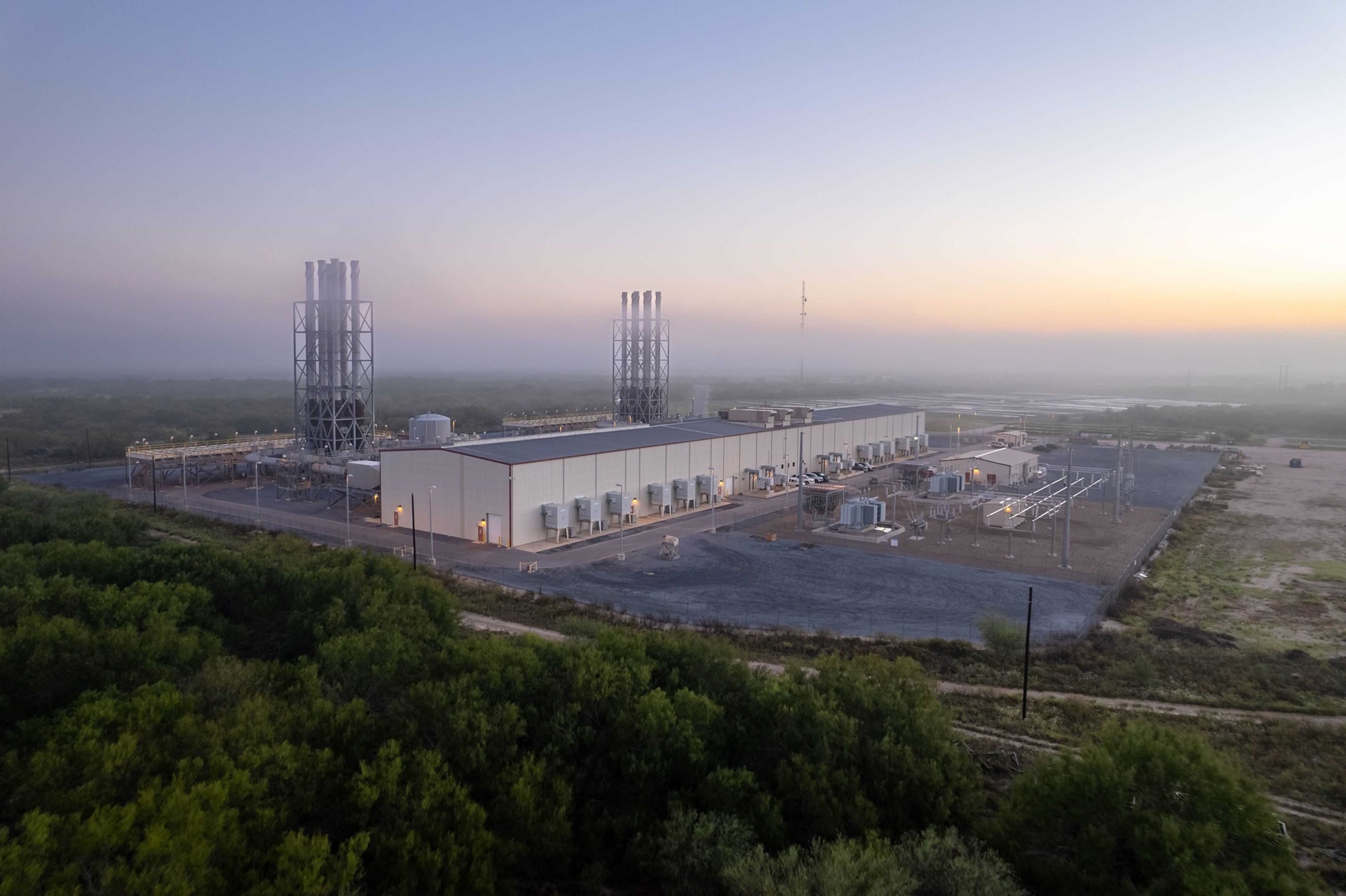 A power plant and 2 sets of stacks in the US