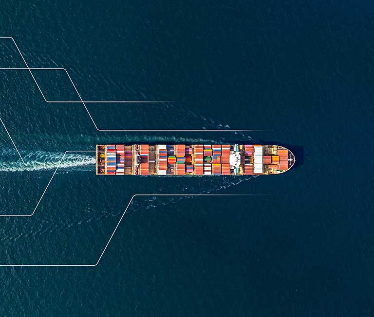 Vessel on sea seen from above