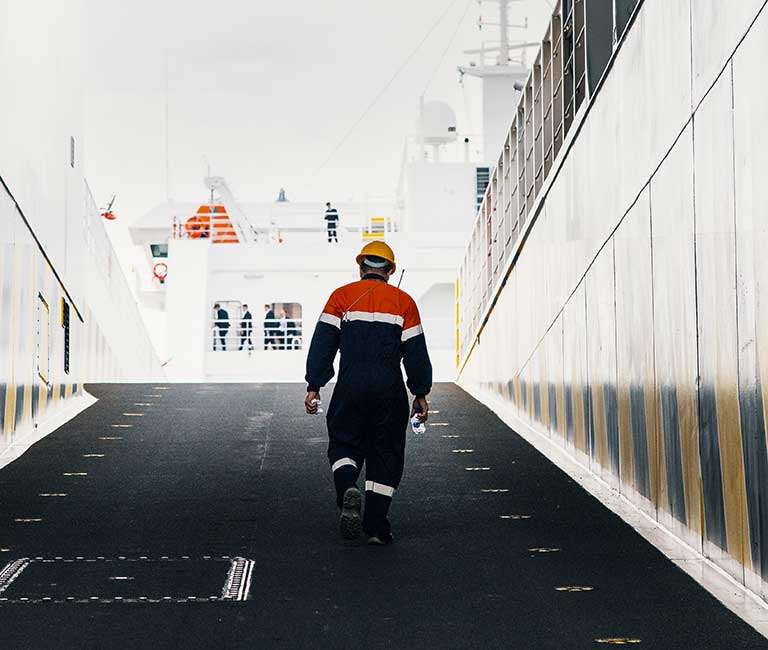 Stay ahead - man on vessel ramp