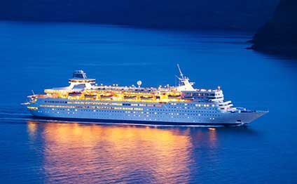Cruise ship at sunset