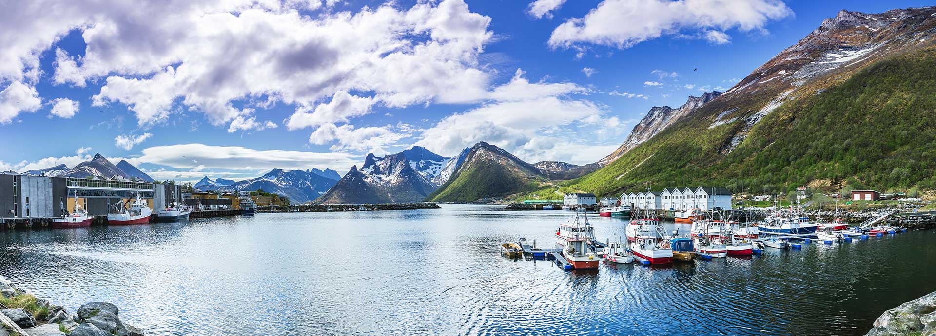 Fjord with fishing vessels