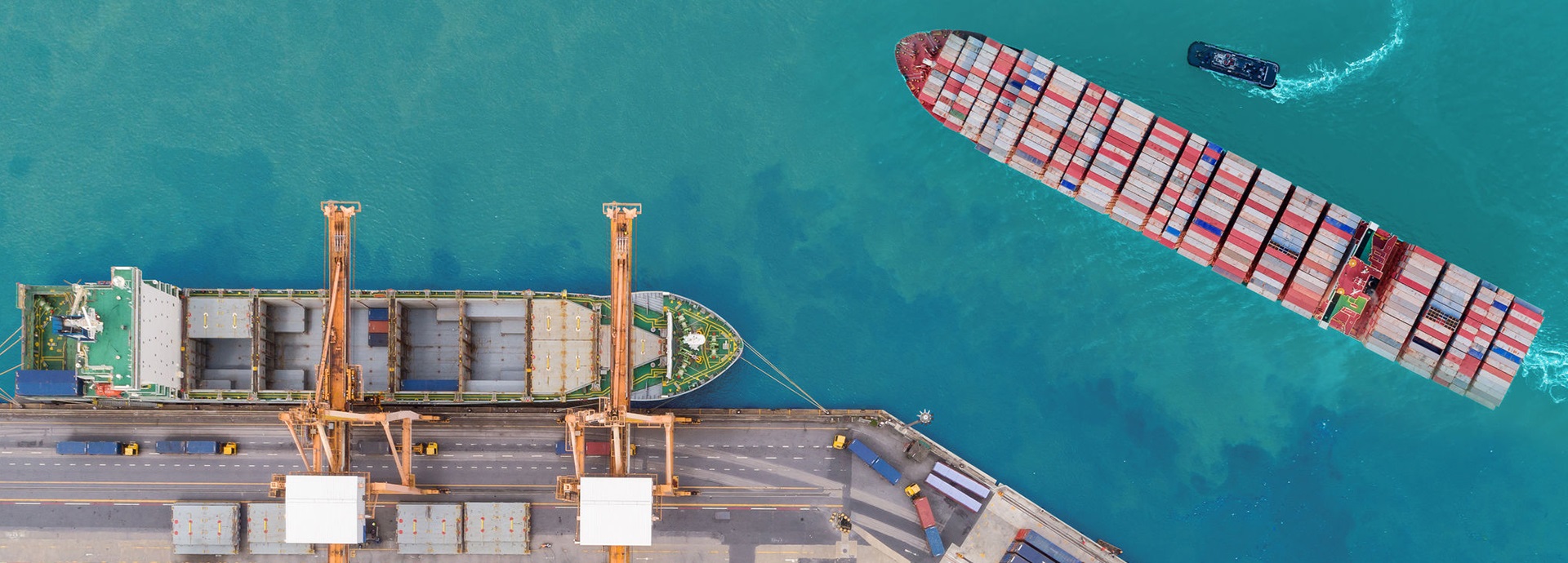 Aerial view of container ship in the port