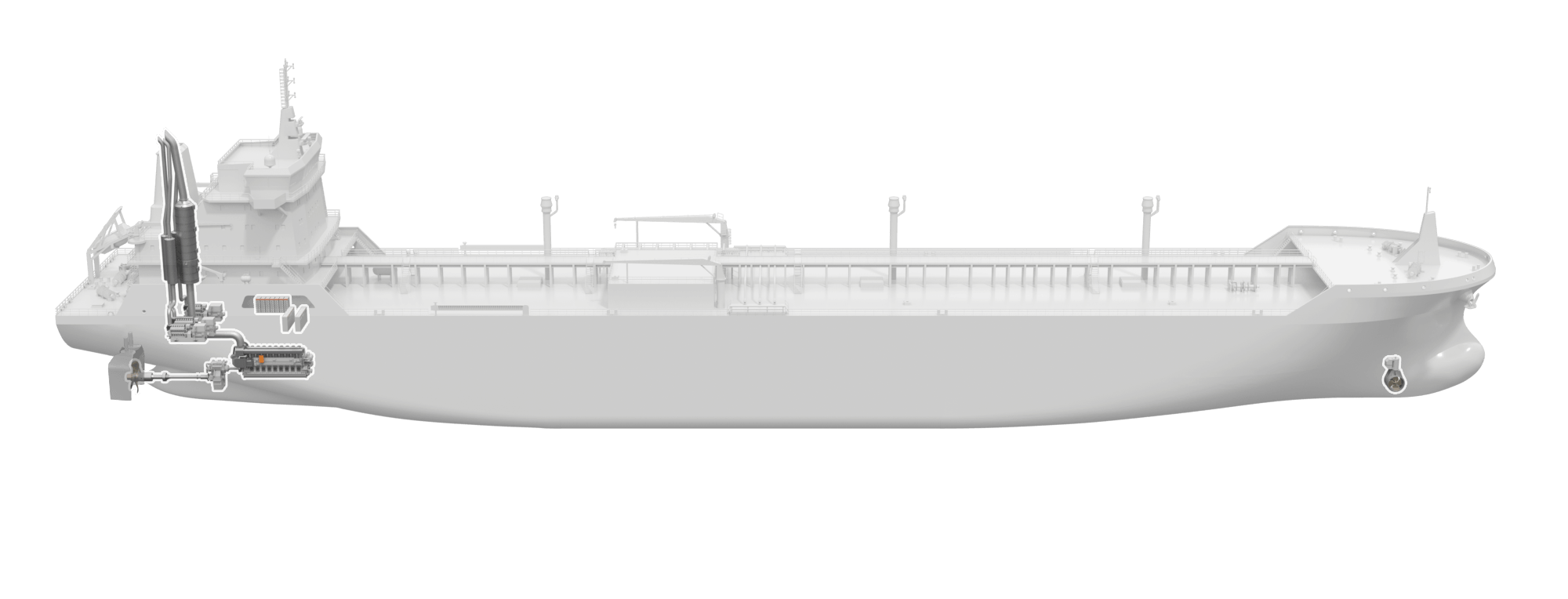 3D illustration of a gas carrier with solutions from Wärtsilä