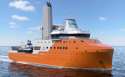 3D illustration of a Commissioning service operation vessel