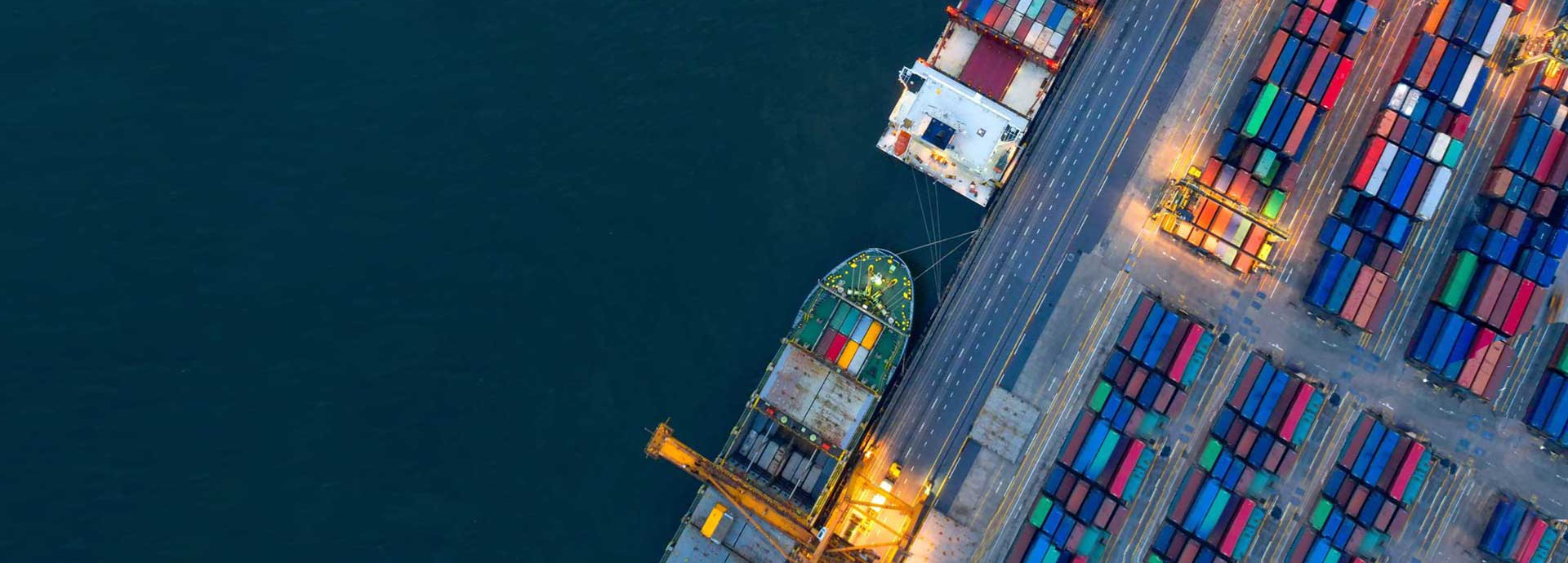 Aerial view of a container ship in the port