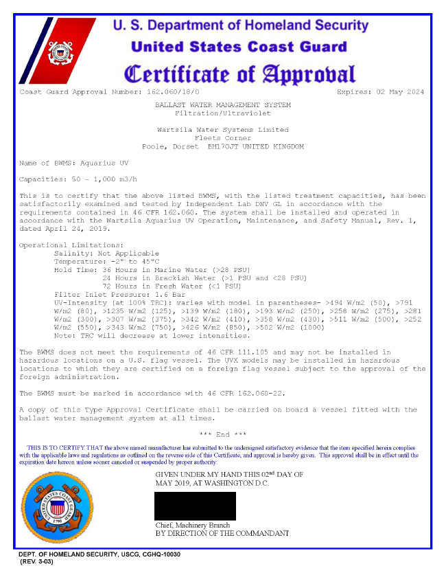 certificate-of-approval-aquarius-uv