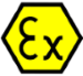 Atex logo, hazardous Zone 1 IIC T4