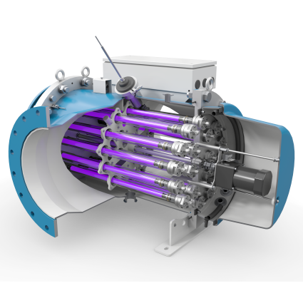 Open view of  a UV chamber, part of the Aquarius UV ballast treatment system