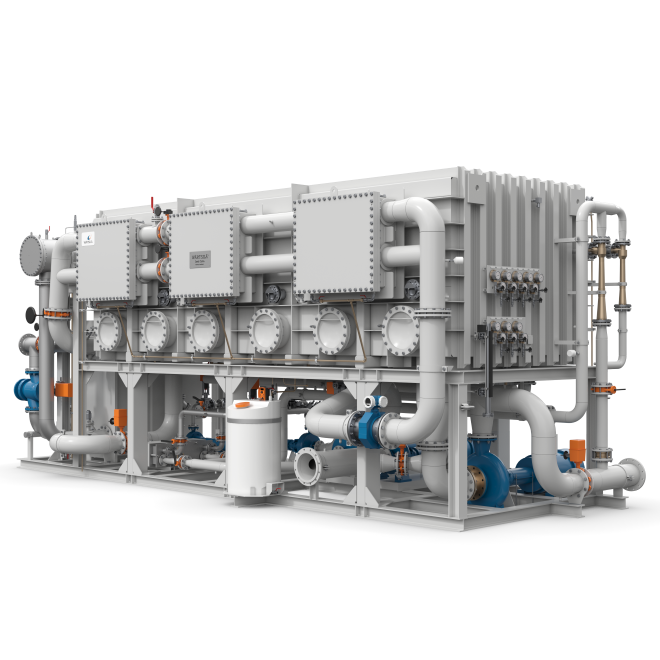 Multi Stage Flash evaporator (MSF) onboard desalination of seawater