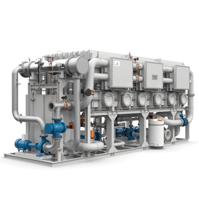 MSF flash evaporator, marine desalination plant with lowest lifecycle cost in the market. Up to 1500 tons/day