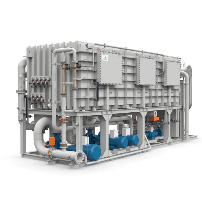 Multi Stage Flash evaporator (MSF) onboard desalination of seawater