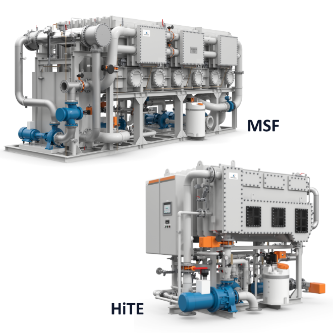 MSF and HiTE recycle effluent and waste heat of industrial processes