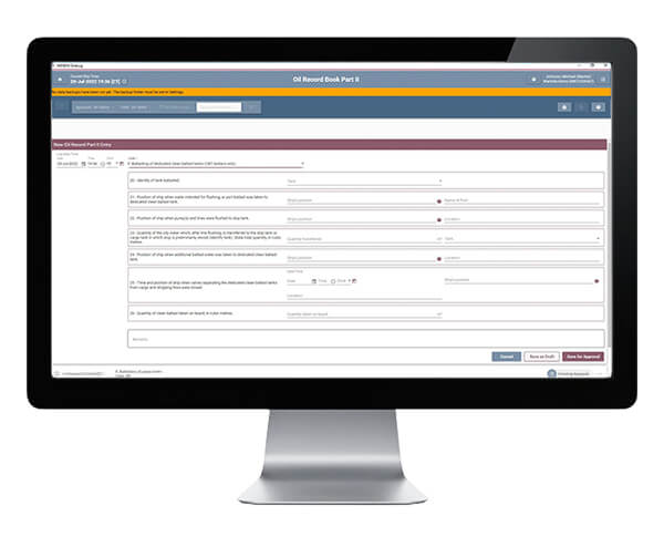 Wärtsilä eLogbook on screen