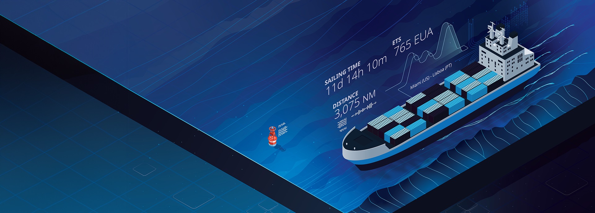 3D drawing container ship on water