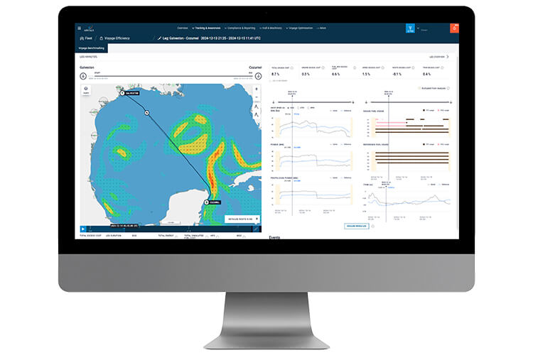 Monitor with Wartsila Voyage benchmarking screen