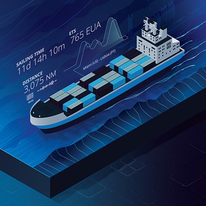 3D drawing container ship on water