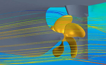 3D drawing of a propeller with flow lines