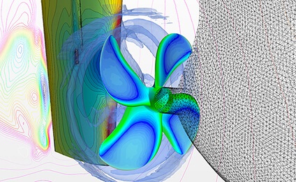 3D drawing of a propeller with flow lines