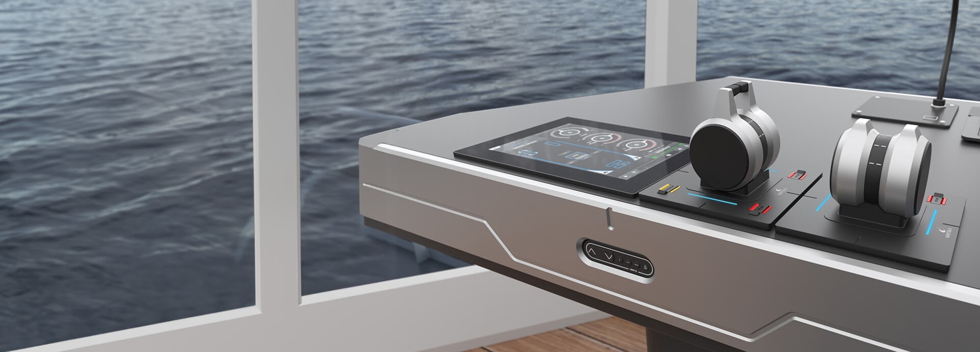 3D illustration of Wärtsilä EcoControl the bridge console