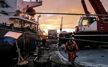 service employee walking on the dock