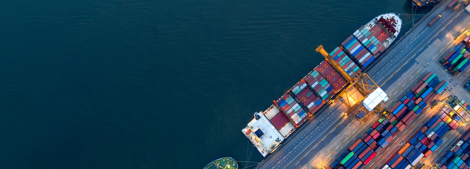Container ships in the harbor from a bird's-eye view