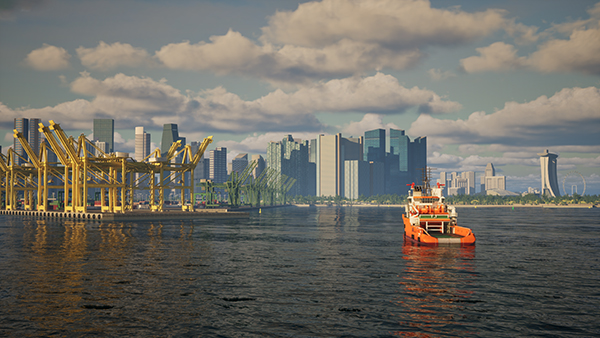 Simulator screen of a harbor