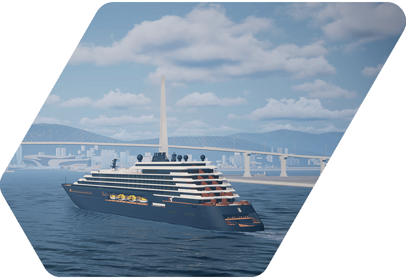 simulation image of a yacht at sea