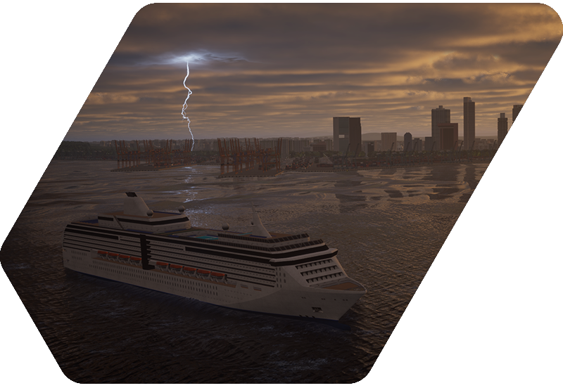 simulation image of a cruise vessel at sea