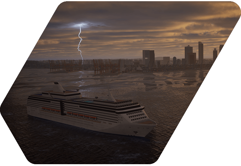 simulation image of a cruise vessel at sea