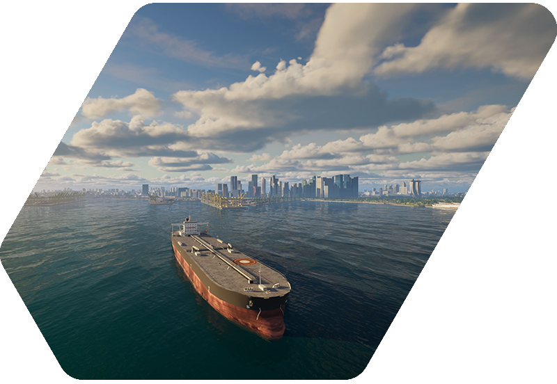 simulation image of a merchant vessel at sea