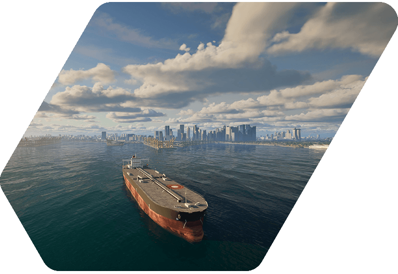 simulation image of a merchant vessel at sea