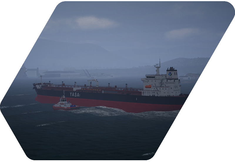 simulation image of a merchant vessel at sea