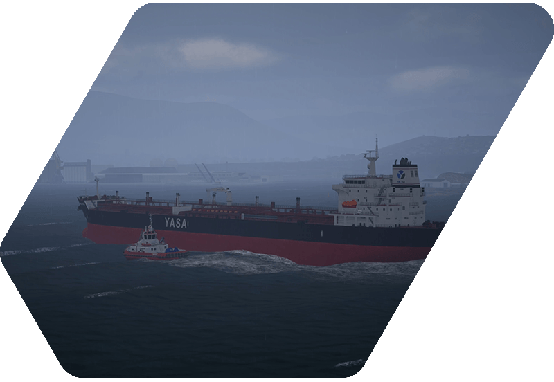 simulation image of a merchant vessel at sea